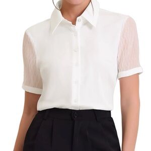 Allegra K short sleeve white button down
